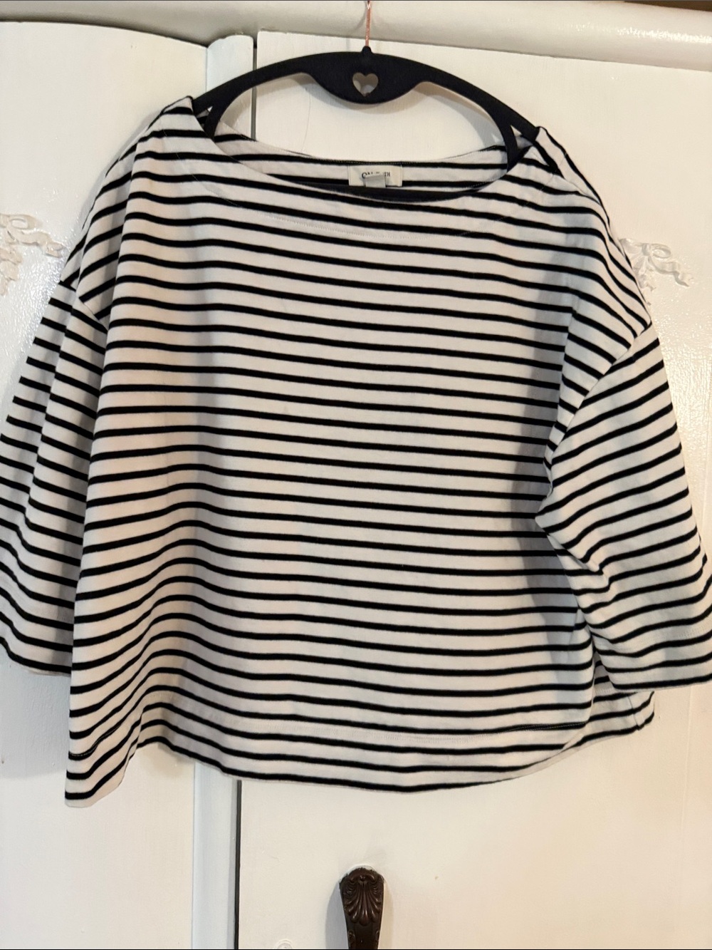Boatneck Short Sleeve Stripe Tee in White & Black